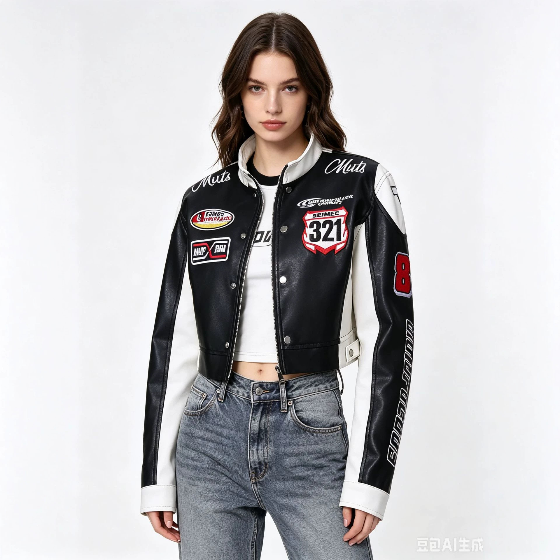 Amazon Motorcycle Rock Style Embroidered Leather Jacket for Women Slim Fit Short Stand Collar Zipper Pu Leather Jacket for Women