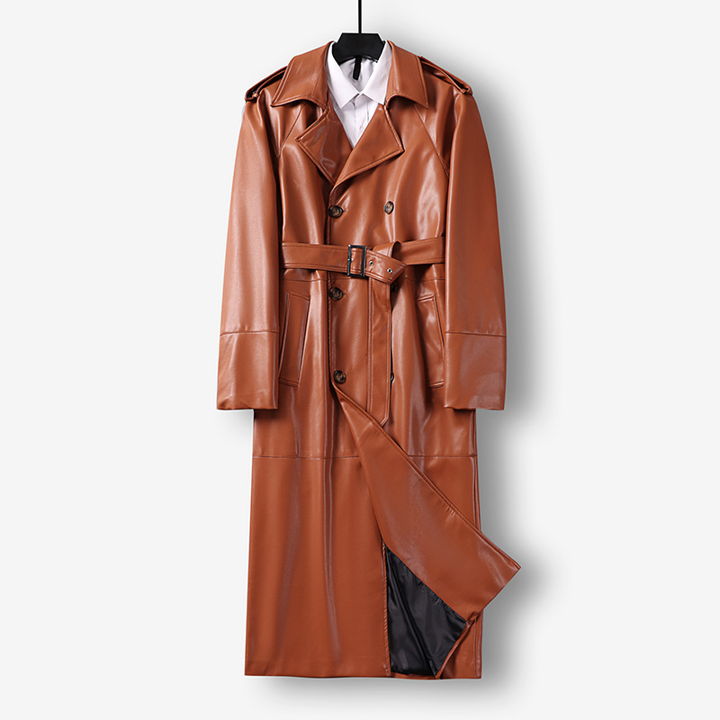 Men's Clothing men's leather jacket, large size, super long over the knee jacket, spring and autumn Gestapo windbreaker_voghion.com