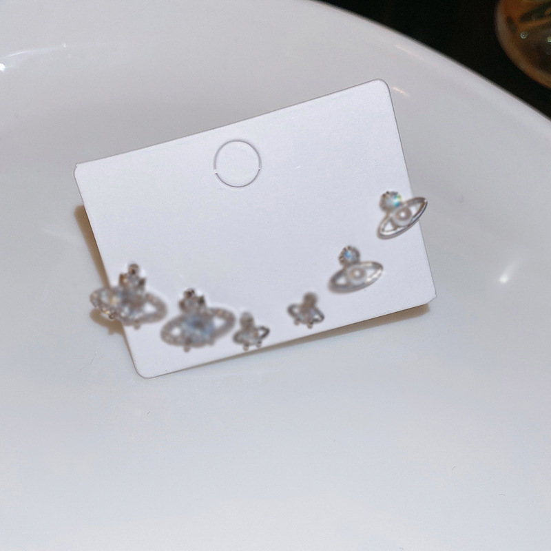 Pendientes H con aguja de plata y diamantes, conjunto de pendientes, aretes pequeños y exquisitos, pendientes de temperamento personalizado, juego de 6 piezas para mujer