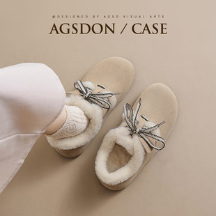 Augustine fleece-lined Birkhon Shoes Women's 2024 New Winter Thickened Pedal Maomao Cotton Shoes Thick Bottom Toast Shoes