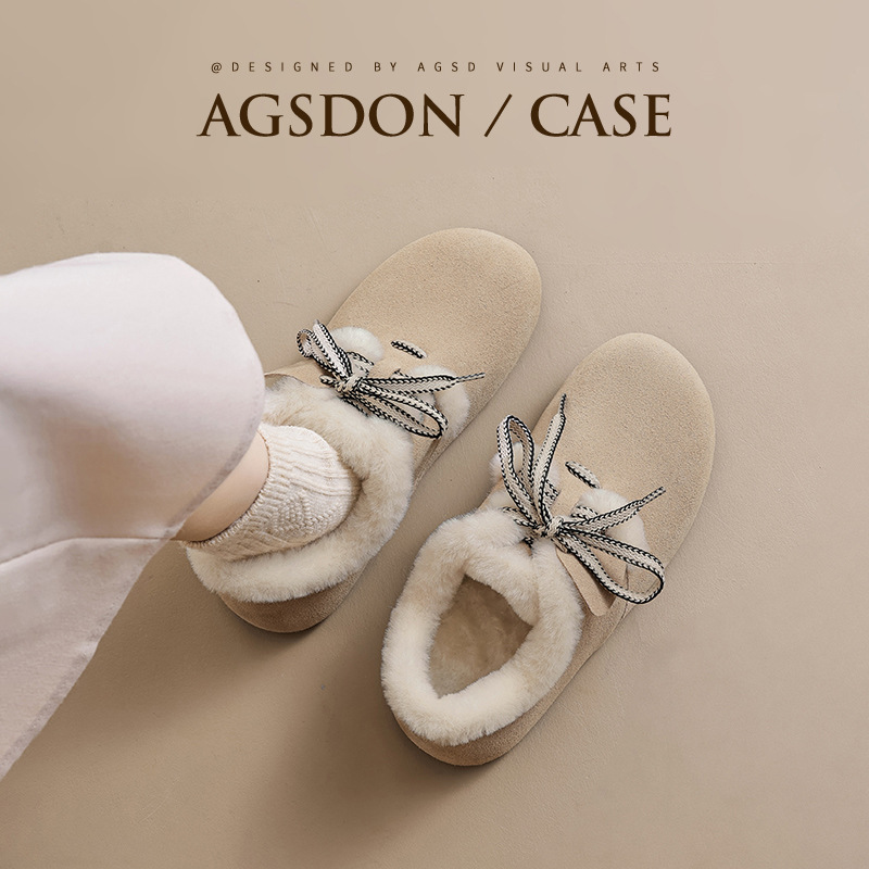 Augu Lion Dengjia Bocken zapatos de terciopelo para mujeres 2025 nuevo invierno engrosado un pie de zapatos de algodón de lana de suela gruesa zapatos de tostada