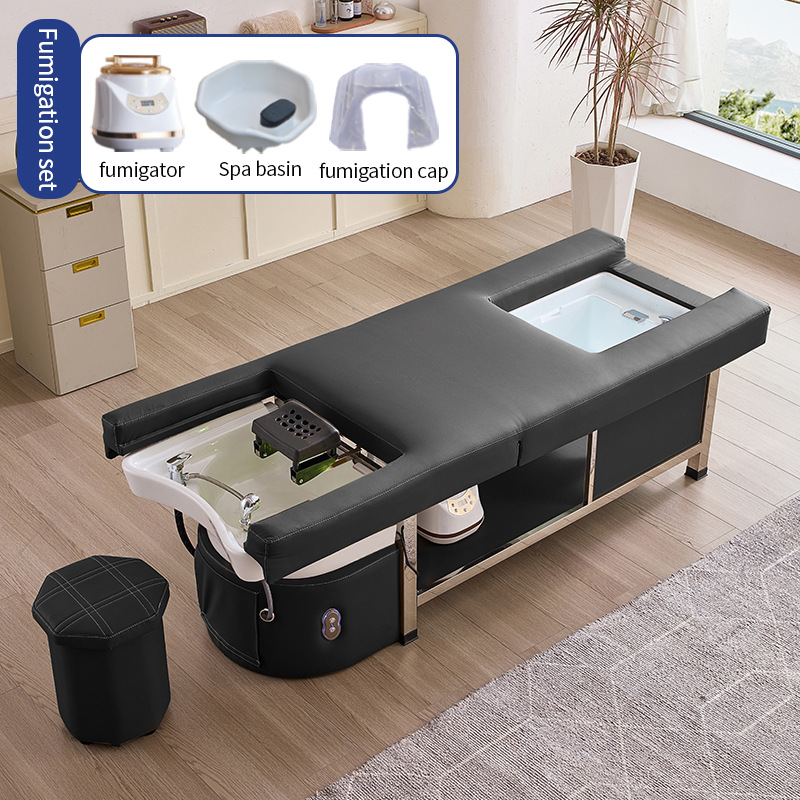 Cama eléctrica elevadora multifuncional para salón de belleza, cama de lavado de cabello, cama de masaje para terapia de cabeza, cama de masaje y cama de fumigación para circulación de agua