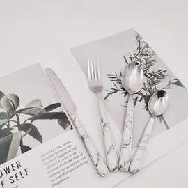 刀叉勺四件套 网红简约仿木柄不锈钢夹柄新款家用 西餐刀叉勺餐具