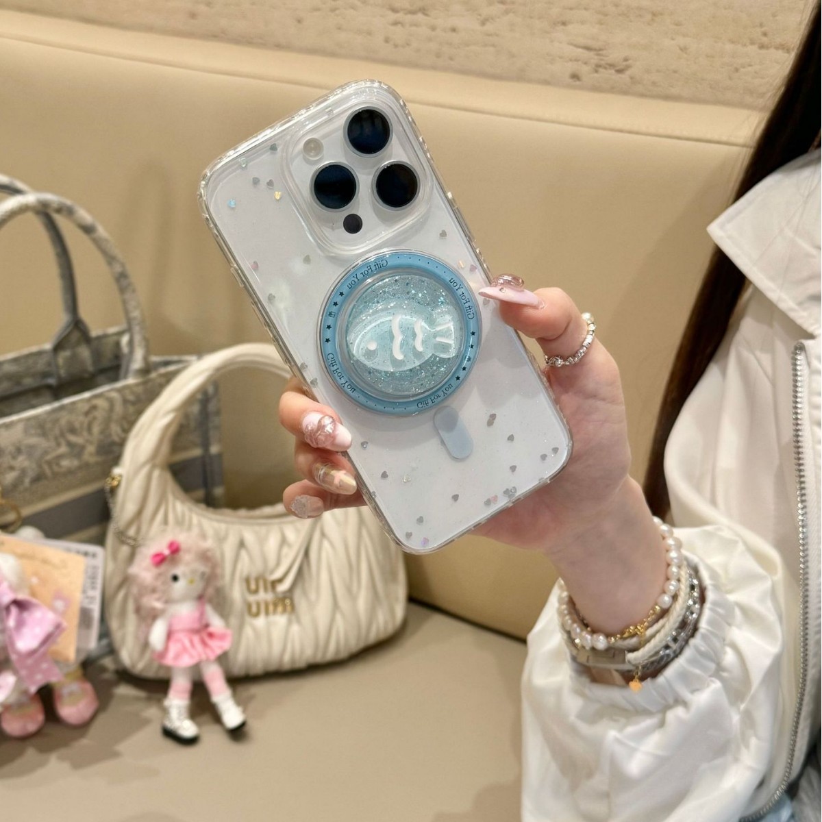 Pez de cristal de brillo simple para Apple 15ProMax funda para teléfono móvil 16Pro magnético 14/13 nuevo 16PM