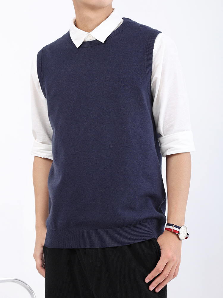 Otoño nuevo chaleco de punto de cuello redondo chaleco hombre suéter sin mangas camiseta de hombro de color sólido