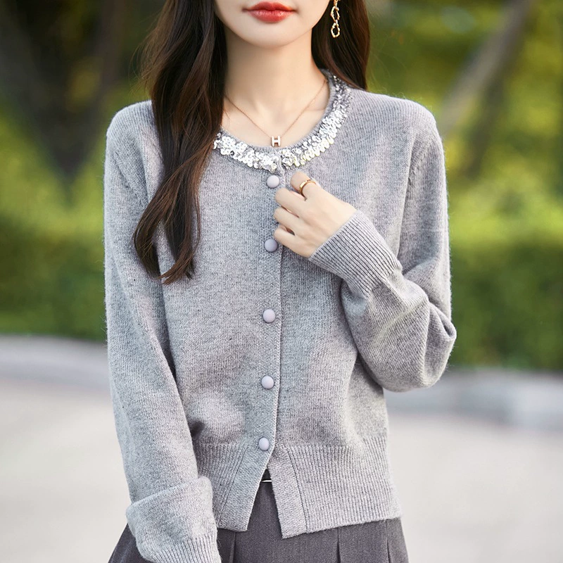 Купированный кардиган, жакет, свитер, тёплый длинный рукав, стиль Chanel