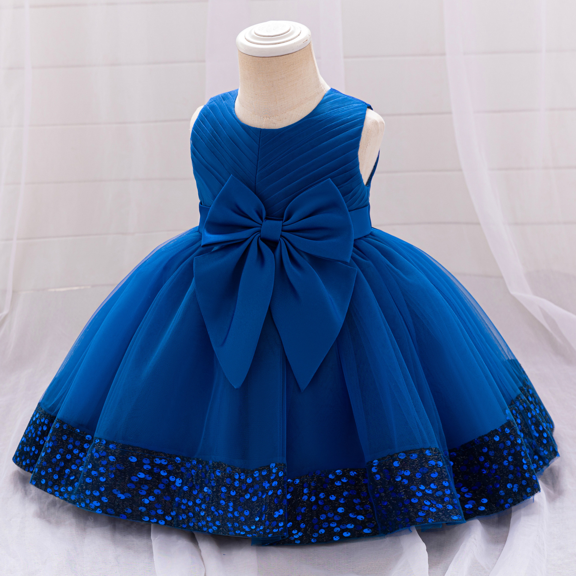 Amazon nuevo vestido de niñas bebés mallas esquinillas encaje vestido de princesa puff vestido de desfile infantil