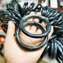 然和田玉青墨玉手镯 女款精圆条玉镯 黑青玉玉石手镯玉器工艺品