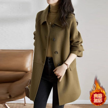 毛呢外套女士装秋冬季2025年新款小个子夹棉加厚休闲中长呢子大衣
