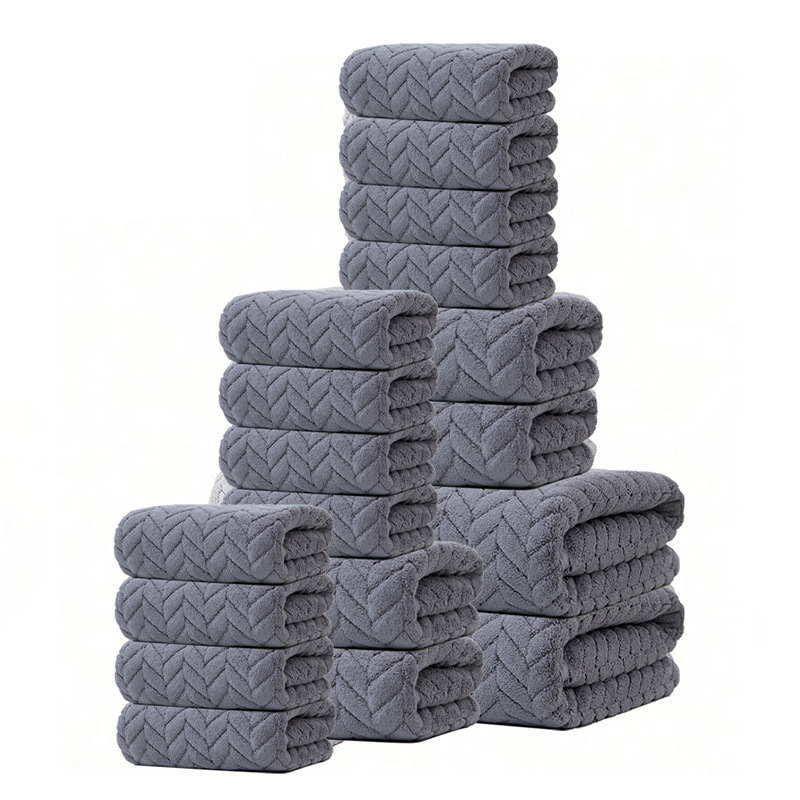 Badetuchset, super saugfähig, 18-teilig, mit gemusterten Bordüren, saugfähig und weich, aus Korallenfleece für das Badezimmer_voghion.com
