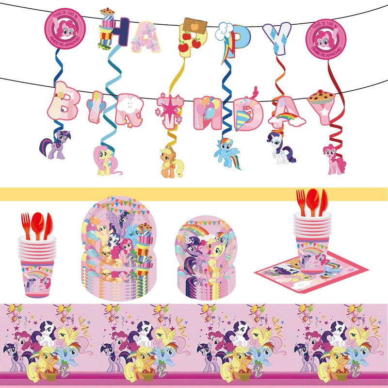 My Little Pony Kidsren's Birthday Disposable Tableware Cartoon Theme Paper Cup Paper Plate Party Layout Scene Girl