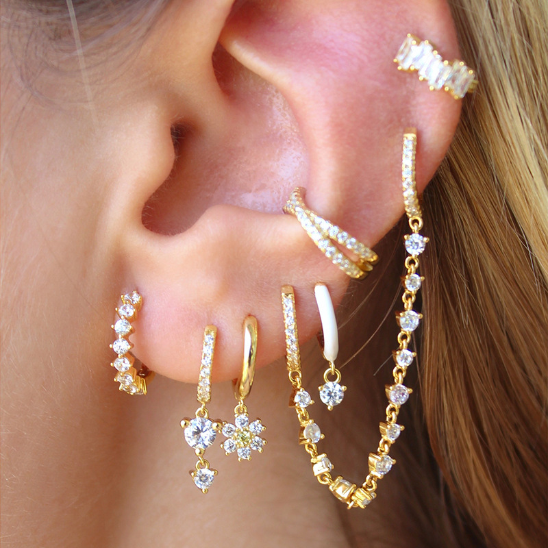 6g Weight Zircon Inlay Material 1 Piece 925 Sterling Silver Zircon Geometric Drop Earrings