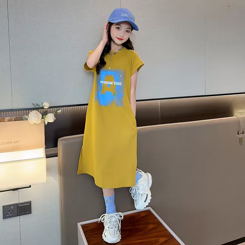 Vestido de las niñas vestido de verano 2023 nuevo estilo coreano estilo occidental falda de los niños verano camiseta falda niña Falda recta