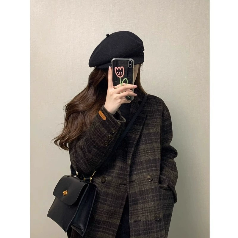 Двустороннее шерстяное кашемировое тренч-coat, расширенный размер, осенний жакет