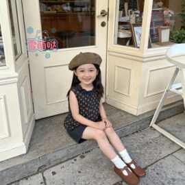 【XMD】2026女童夏季套装亲子装 赫本风波点无袖背心短裤两件套
