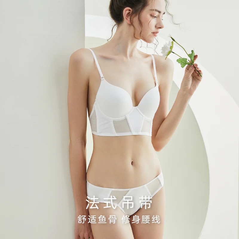 French bra, underwear, women's set, a complete set of large backless bra, gathered pure lust style sexy lace bra