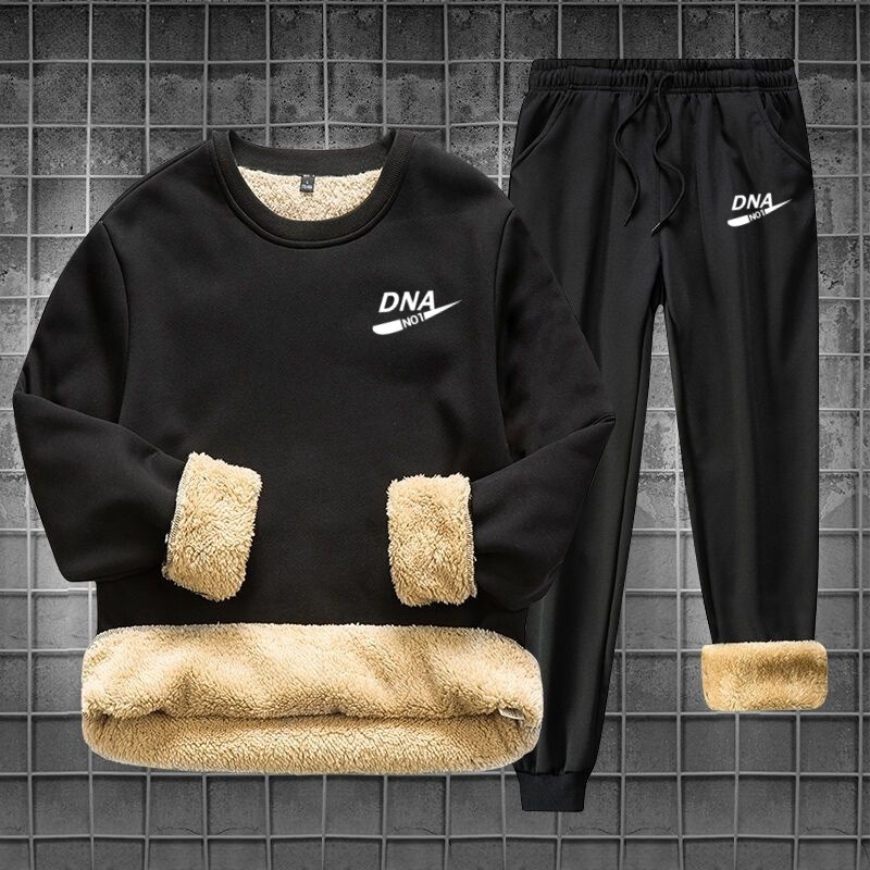 in stock suit] Men's Winter Lamb Velvet Warm Casual Sweatshirt Trousers Full Body fleece-lined Cold-proof Sports suit