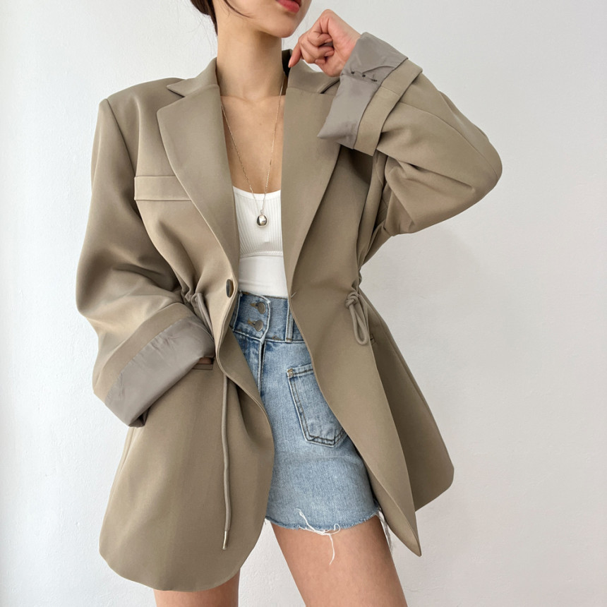 Korean Chic Autumn And Winter French Retro Style Blazer With Drawstring Waist, Slimming Effect, Pockets, Versatile_ecoleips.com