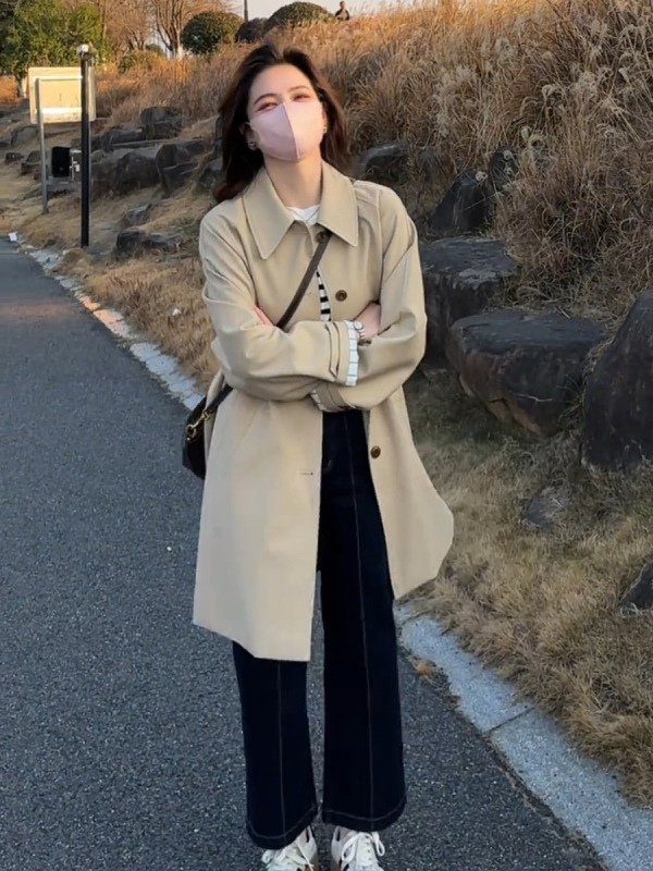 2025新款春秋季气质休闲风衣外套女中长款韩版宽松显瘦小个子大衣|undefined