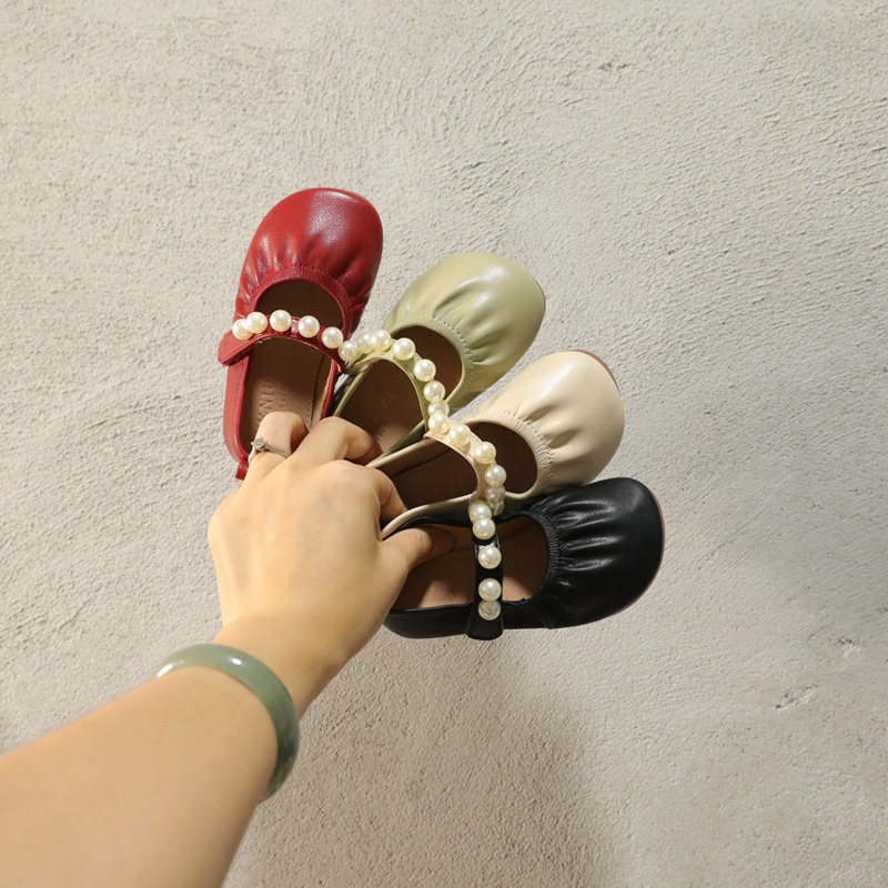 Cui Yaya Children's Shoes Korean Style Elegant Little Princess Flats 1 to 3 Years Old Girls' Leather Shoes 5-Year-Old Children's Dance Shoes