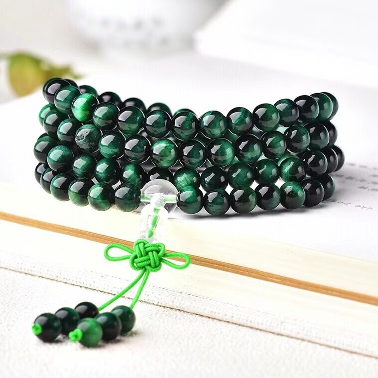 Natural Green Tiger Eye 108 Buddha Beads Bracelet, Crystal Moisturizing and Smooth Leather, Specifications 6 and 8mm Ethnic Style Natural Green Tiger Eye 108 Buddha Beads Bracelet, Crystal Moisturizing and Smooth Leather, Specifications 6 and 8mm Ethnic Style