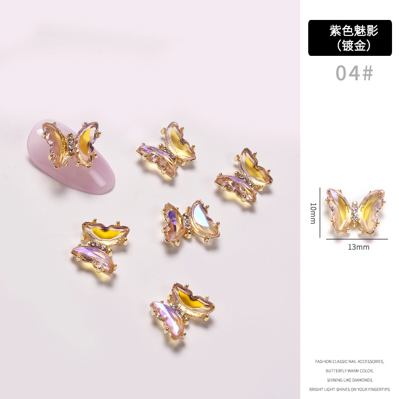 Red famosa nueva mariposa perforación joyas de manicura aleación tridimensional mariposa cristal permeación de hielo insins viento cristal mariposa perforación