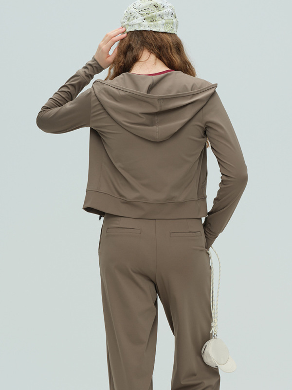 2025秋冬瑜伽服女晓星氨纶高弹透气健身服带帽拉链外套侧袋运动服|undefined
