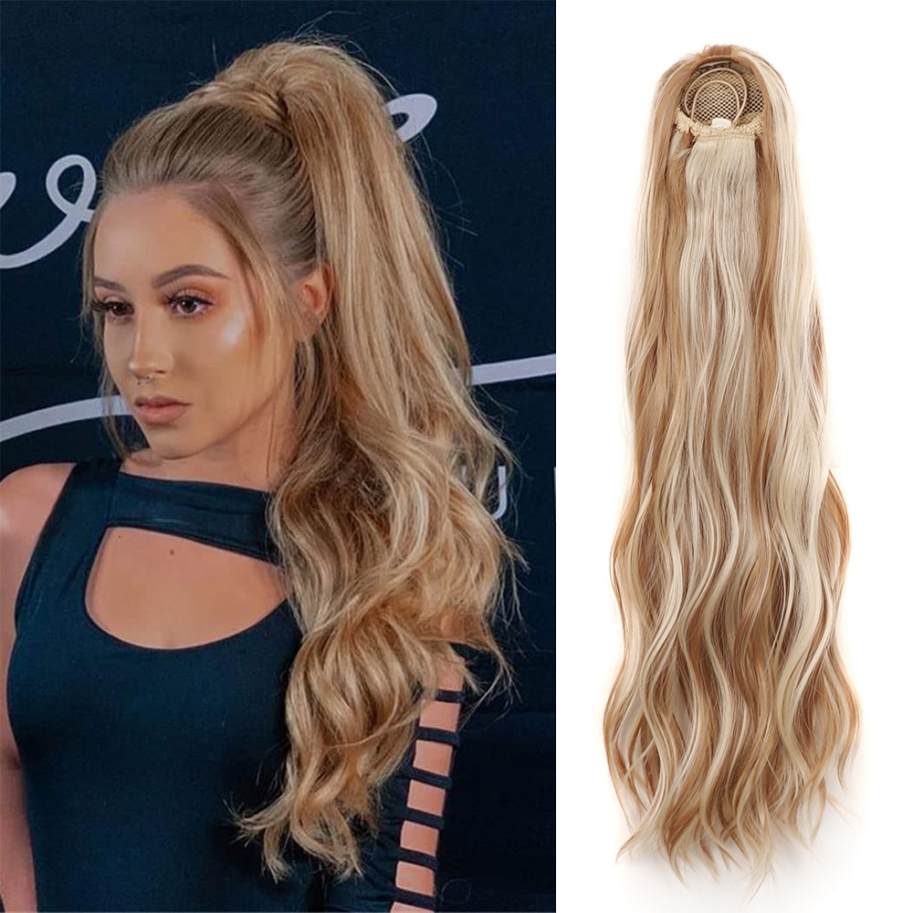 Wholesale European and American cross-border chemical fiber wig drawstring ponytail screw roll high temperature wire Drawstring Ponytail_voghion.com