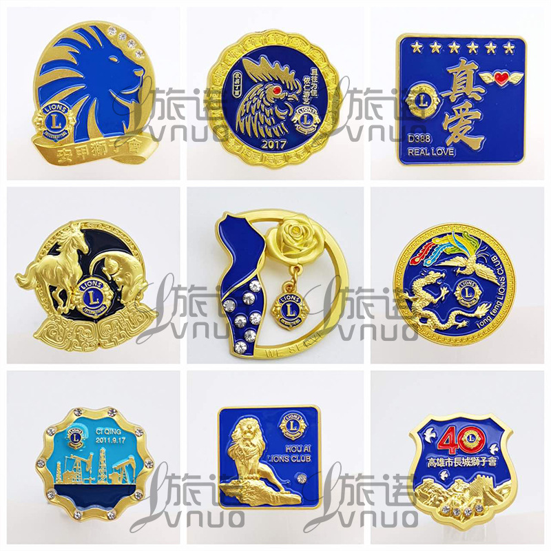 狮子会胸针制作金属徽章校徽司徽异形烤漆徽标珐琅工厂凤凰标别针