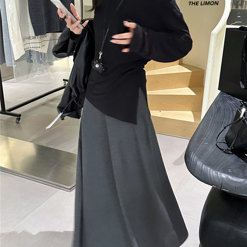 thelimon柠檬绿茶2025秋季新款慵懒高级感气质显瘦长裙半身裙女|undefined