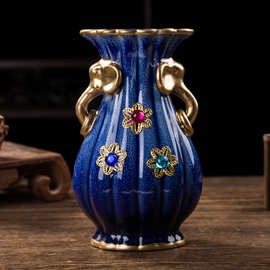 中式陶瓷花瓶家居饰品仿古钧瓷摆件客厅酒柜电视柜装饰博古架摆件