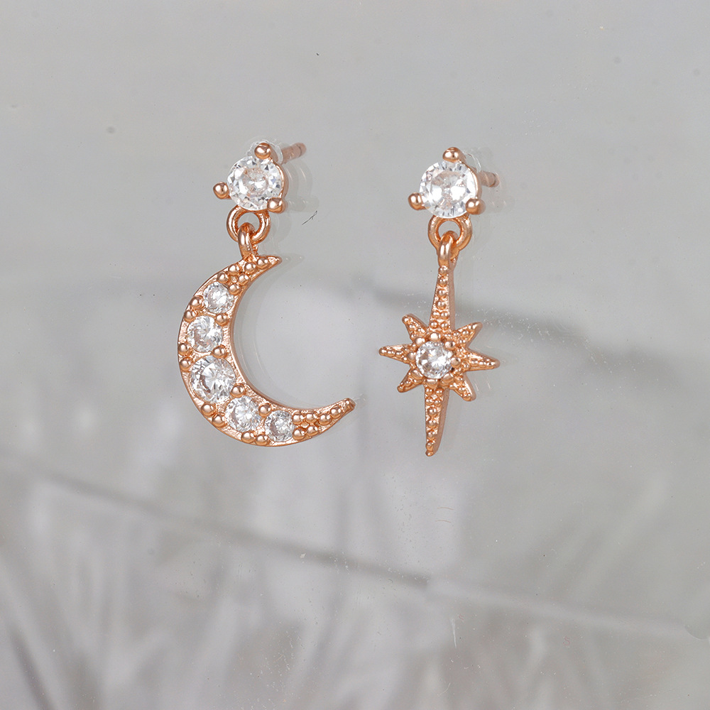 1 Pair Ig Style Star Moon Asymmetrical Plating Inlay Copper Zircon 18k Gold Plated Drop Earrings display picture 6