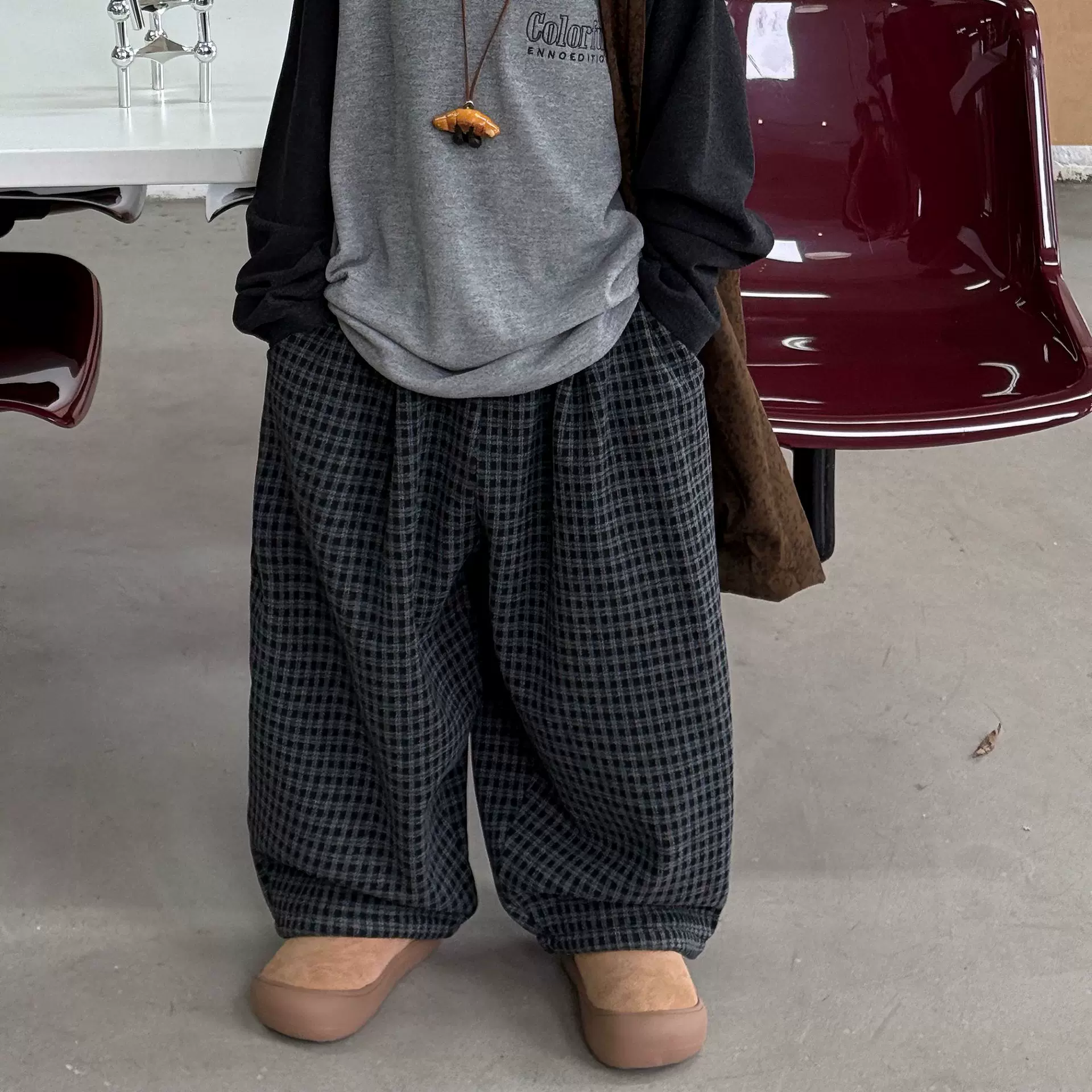 泰如2025冬季新款韩版儿童百搭加绒加厚保暖格子休闲裤男童长裤