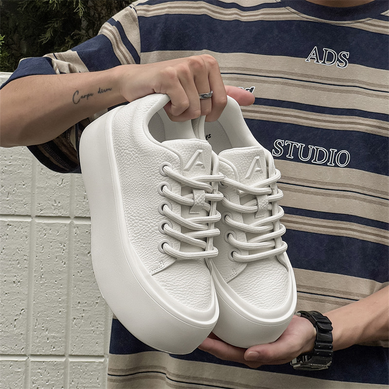 Street Style Design Thick-Soled Height-Increasing Loafers for Men, Simple Versatile Casual Sneakers, Solid Color White Shoes, Trendy Shoes