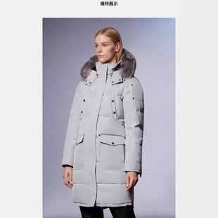 Thickened warm Moose scissors 04 07 long down jacket coat men's and women's silver fox fur hooded