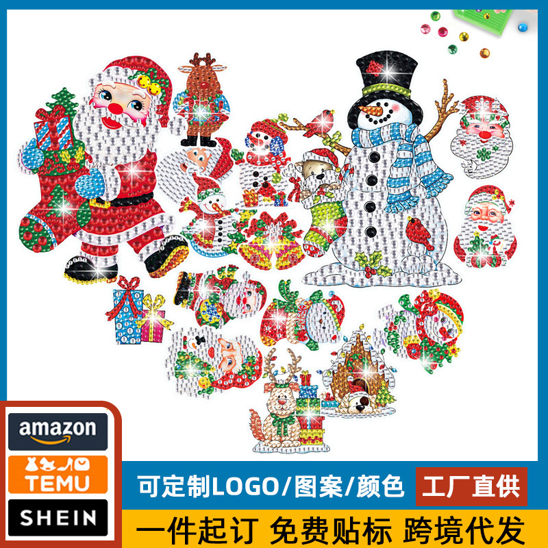 Venta más vendida Santa Claus Navidad muñeco de nieve pintura de diamantes pegatinas aleatorias pintura DIY pegatinas de pared dibujos animados hechos a mano cristal brillante diamante