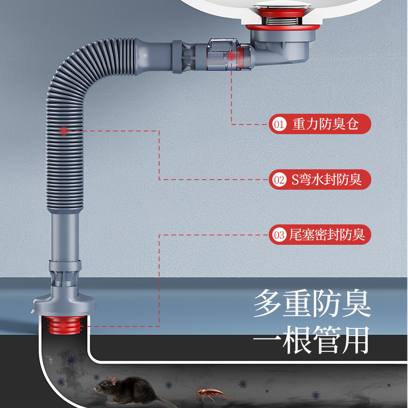 家和高端下水套装面盆下水卫生间防臭下水器浴室超薄台盆弹跳下水|undefined
