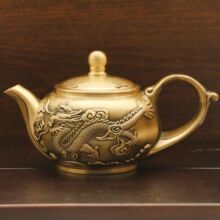 黄铜茶壶龙凤壶水滴壶仿古龙凤茶壶家居办公室装饰工艺品茶桌摆件