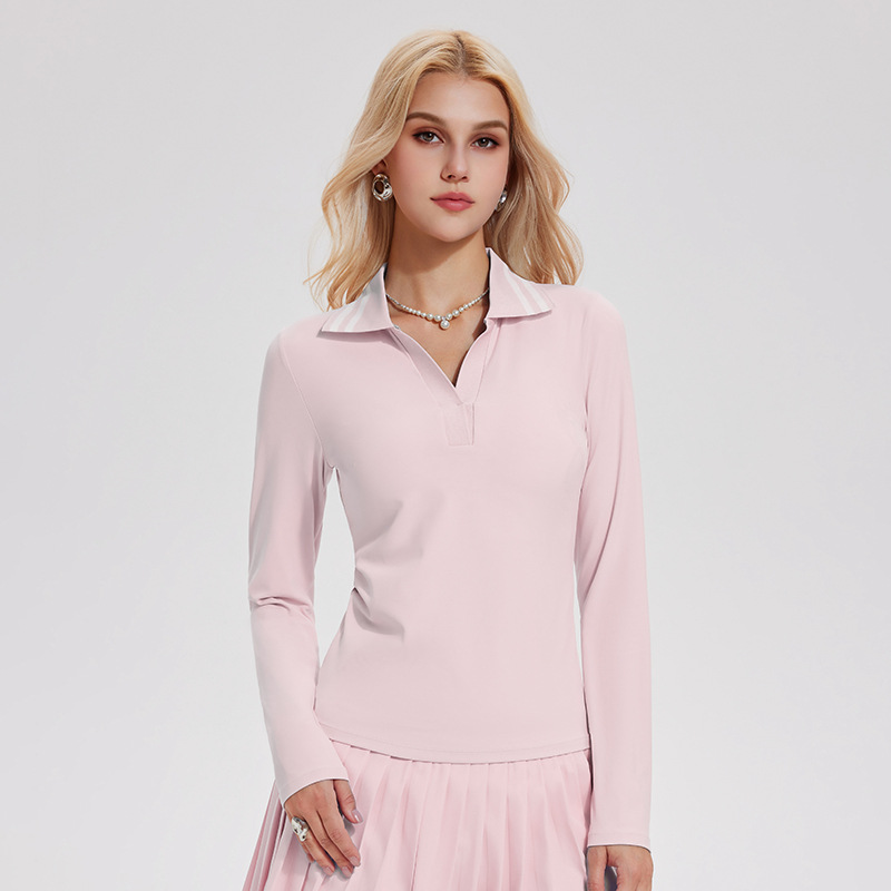 V-collar chaqueta de tenis de mangas largas camiseta de polo deportiva con solapa camiseta de negocios de golf casual chaqueta de ejercicio de secado rápido