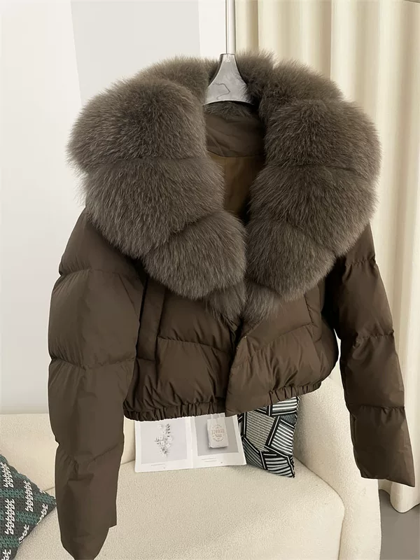 Пуховик Velvet Duck-Down зимний, короткий пуховик с крупным Faux-Fur воротником, размеры S–M