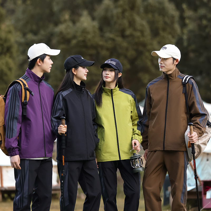 2025 primavera y otoño juego deportivo chaqueta de cuello de pie juego de chaqueta de carga impermeable al aire libre