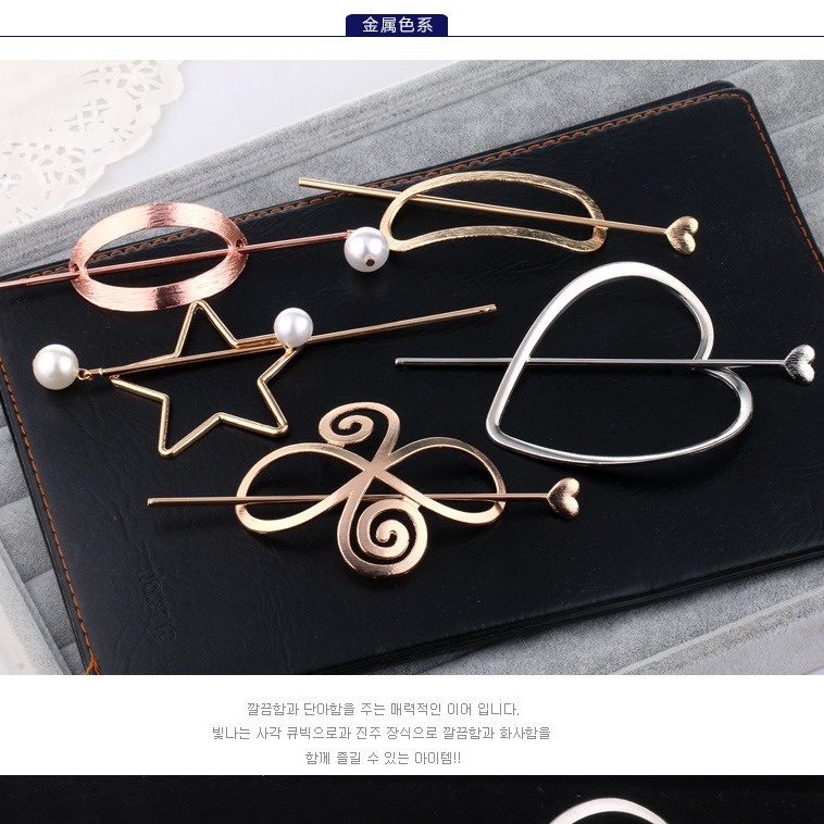 Estilo coreano aleación clip tocado exquisita horquilla de metal europeo y americano simple flecha perla horquilla rizador de pelo