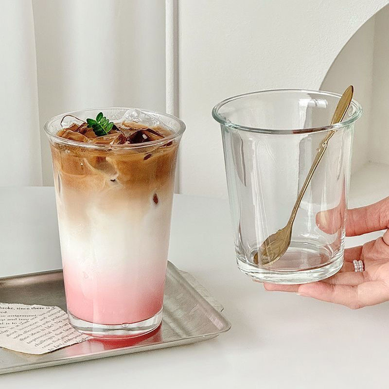 时来运转玻璃杯加厚反口水杯ins美式咖啡杯果汁饮料杯奶昔敞口杯|undefined