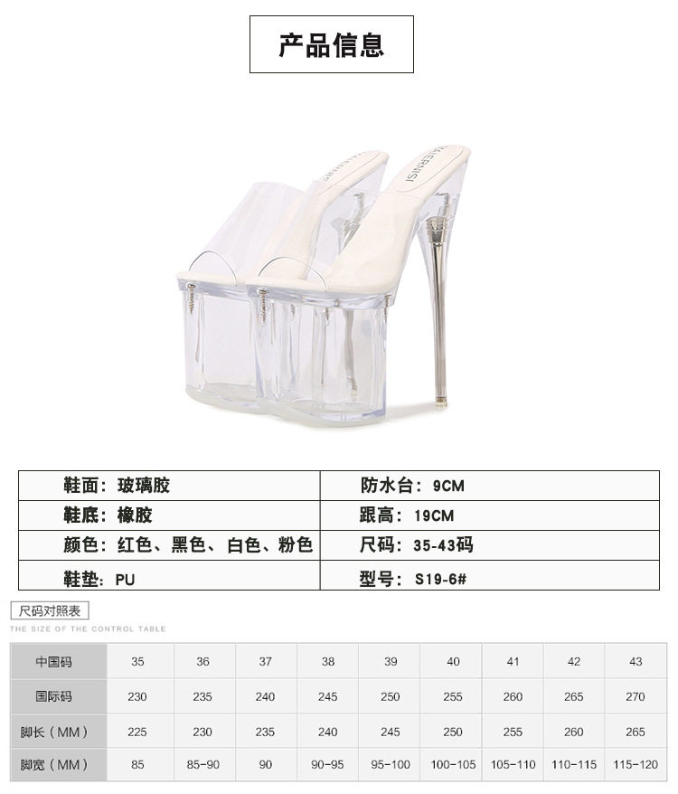 Sandal nữ cao gót siêu cao gót mảnh đế platform trong suốt mũi cá — Màu hồng, Màu trắng, Màu đen, Màu đỏ chi tiết 3