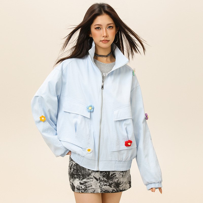 NASA多口袋工装外套情侣款春秋季美式宽松编织花装饰休闲夹克上衣|undefined