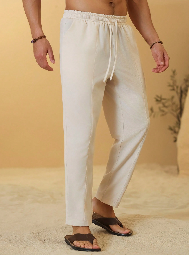 Men's Clothing Men's Linen Casual Trousers Loose Fit Breathable Beach Vacation Style Drawstring Summer For Formal & Casual_viptrois.com