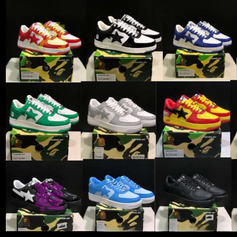 Bape Sta Ape Head Air Force Collaboration Marvel Black and White Panda Patent Leather Thick-Soled Height-Increasing Low-Top Unisex Sneakers Bape Sta Ape Head Air Force Collaboration Marvel Black and White Panda Patent Leather Thick-Soled Height-Increasing Low-Top Unisex Sneakers