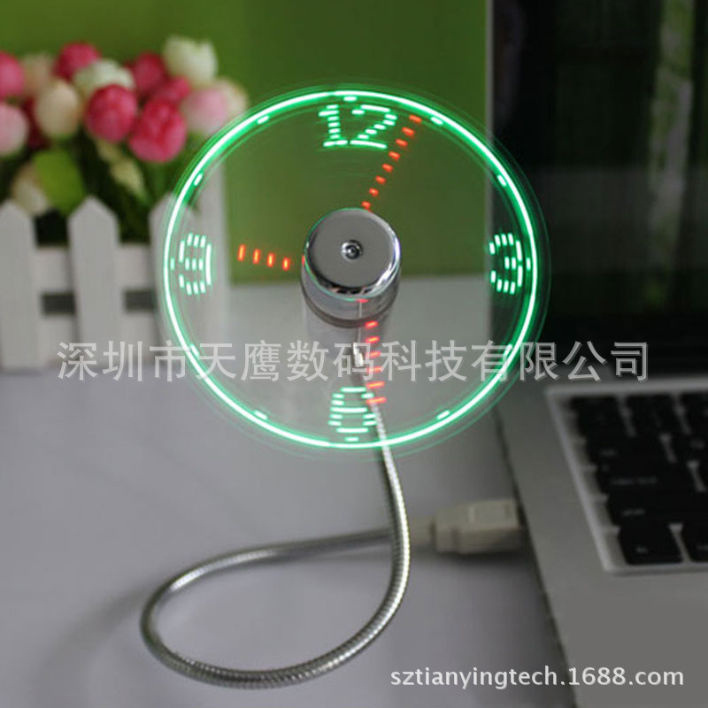 Ventilador USB con reloj luminoso, pantalla de hora LED, mini ventilador portátil
