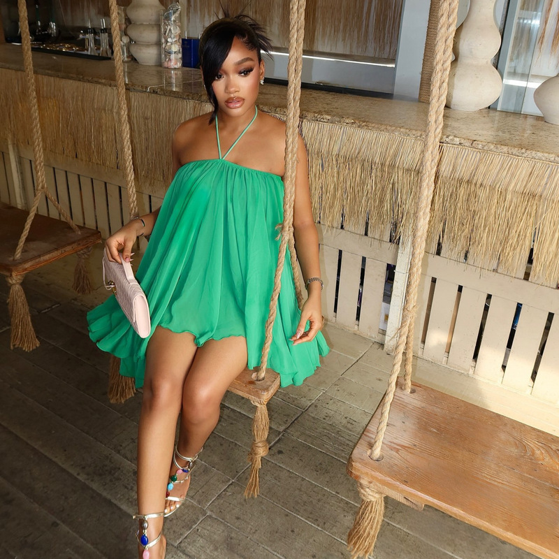 A700Ds Special Offer European and American Cross-Border Spring and Summer New Sexy O-Neck Women's Halter Neck Strapless Loose Short Dress A700Ds Special Offer European and American Cross-Border Spring and Summer New Sexy O-Neck Women's Halter Neck Strapless Loose Short Dress