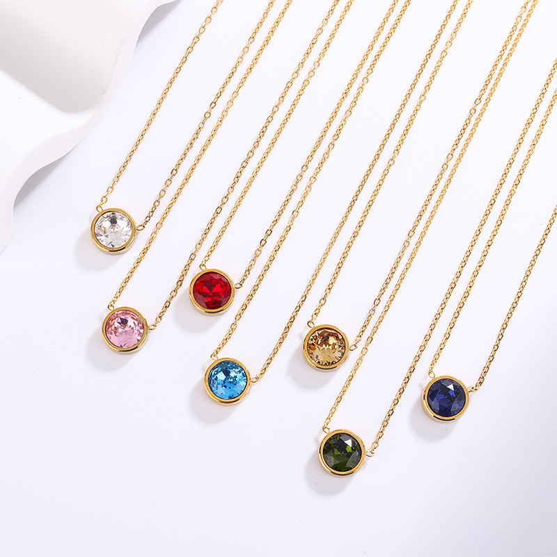 6g Weight Wholesale Jewelry Simple Style Round 304 Stainless Steel Zircon 18K Gold Plated Inlay Necklace Cable Chain